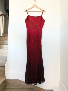 100% silk beaded vintage red gown